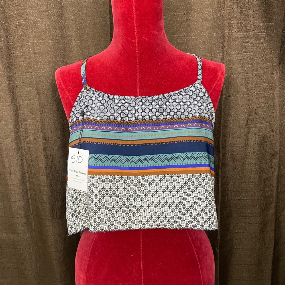 Psychedelic Trippy Geometry Pattern Flowy Crop Top - image 2